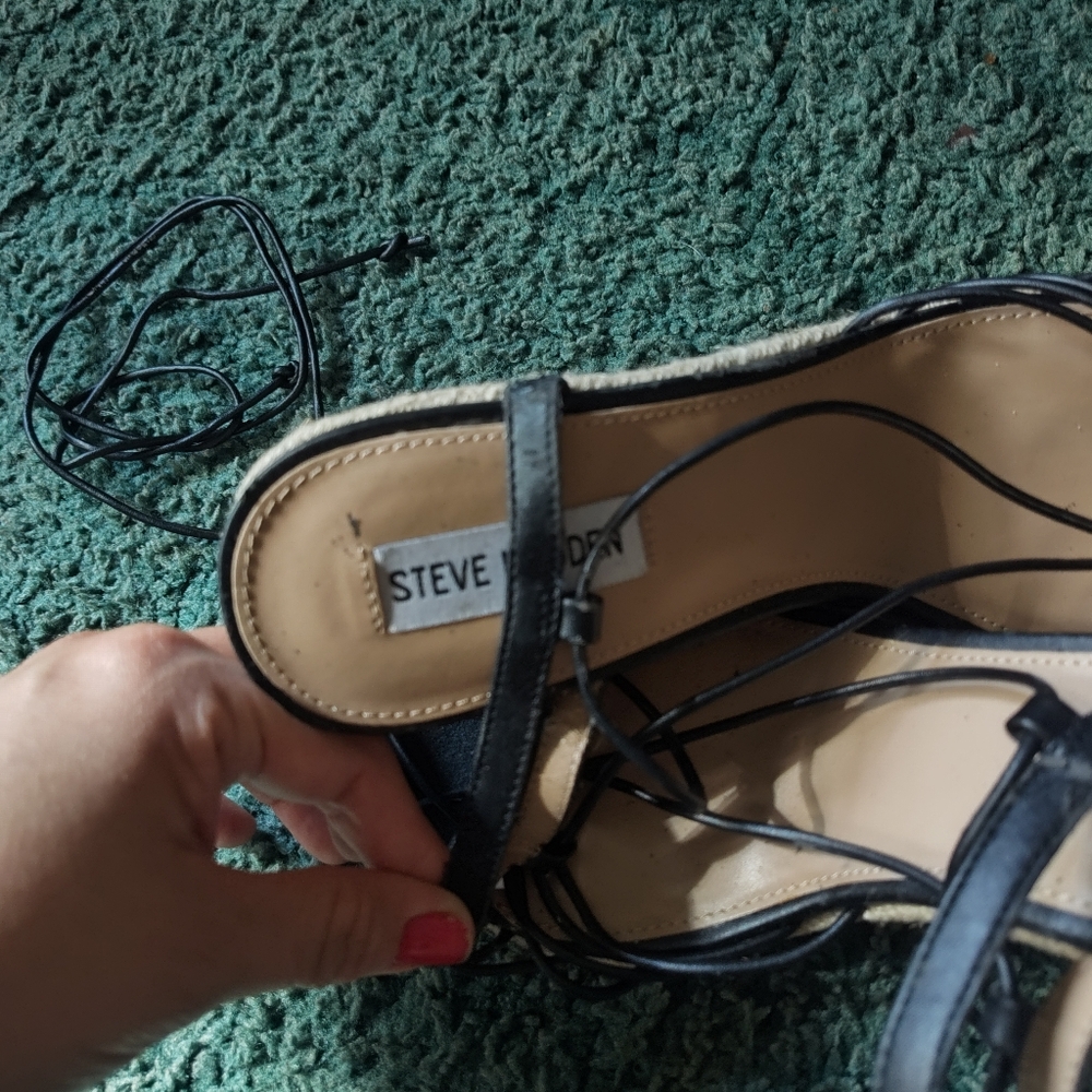 Steve Madden Starlight Black Strappy Wedge Espadrilles 9M - Picture 12 of 15